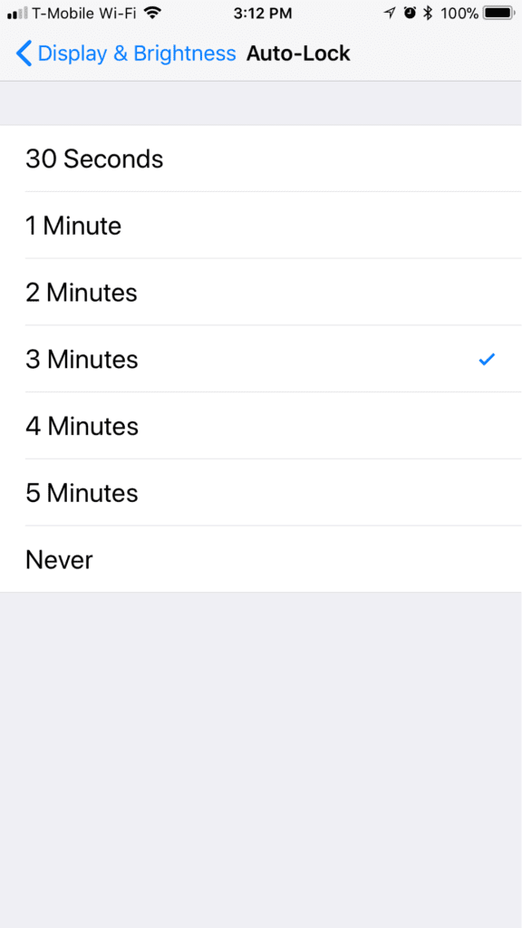 iOS 11 Auto Lock Settings