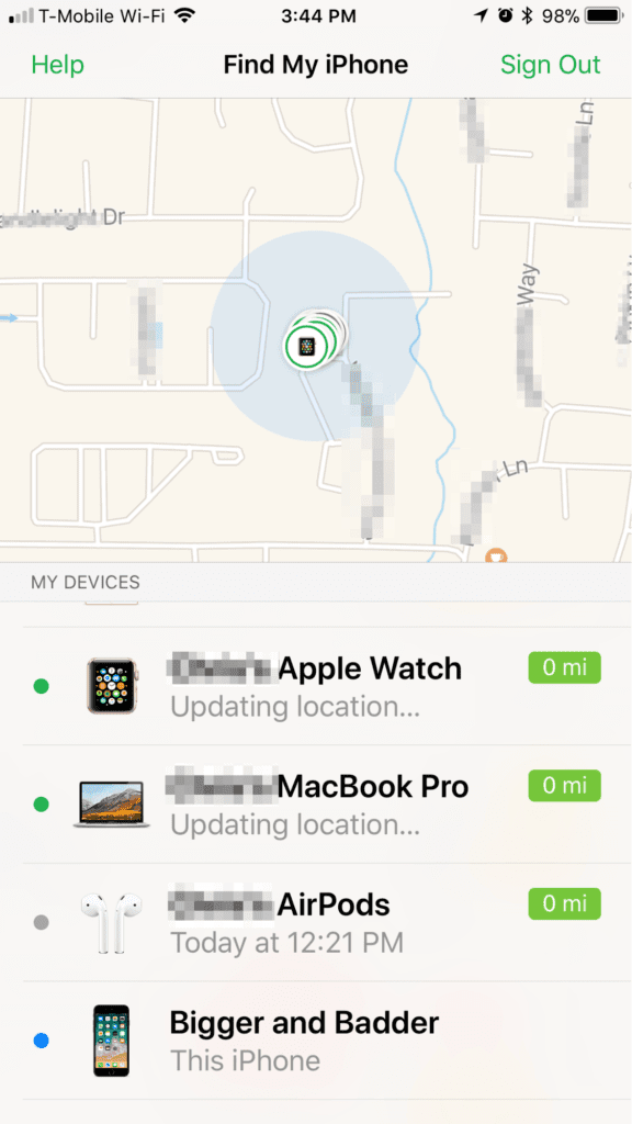 iPhone iOS 11 Find My iPhone Device List