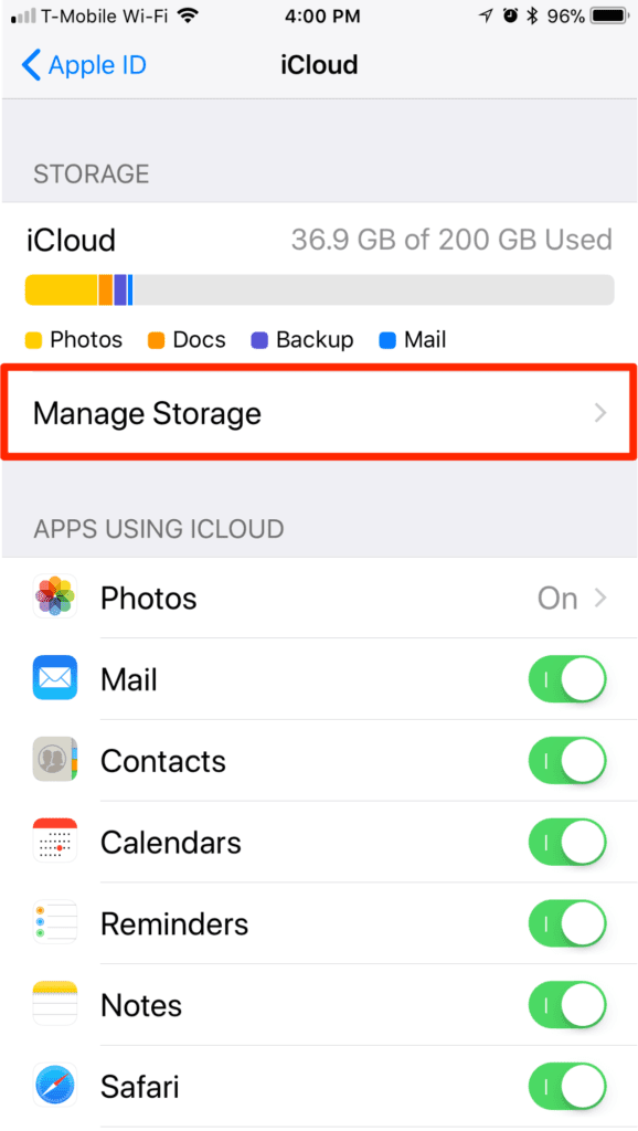 iPhone iOS 11 Manage Storage