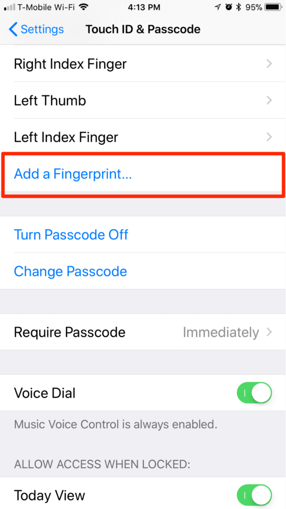 iPhone iOS 11 Add a Fingerprint