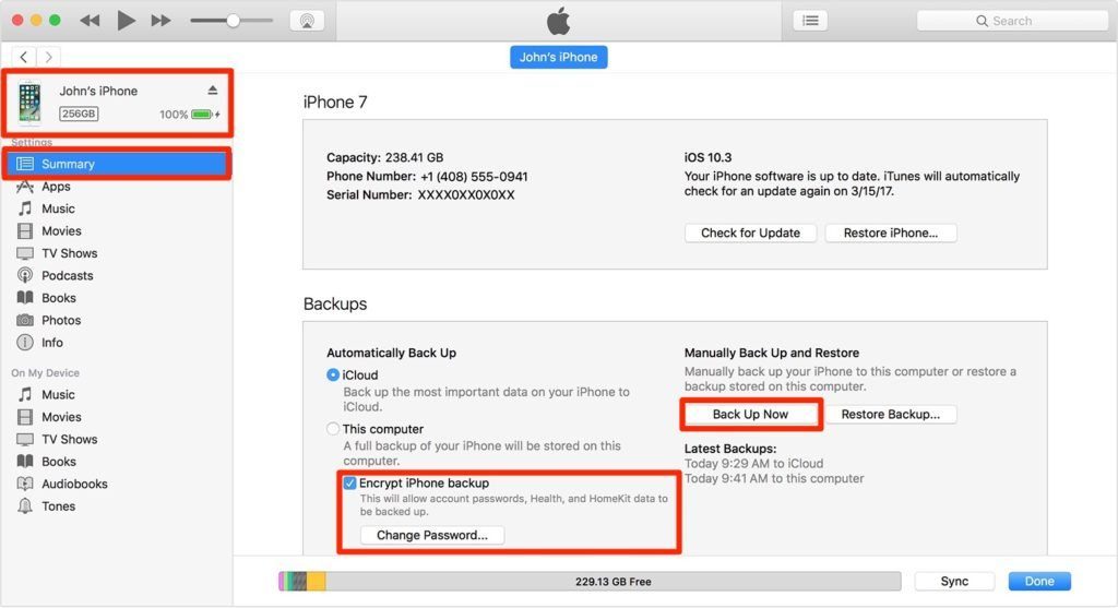 iPhone iOS 11 Backup via iTunes