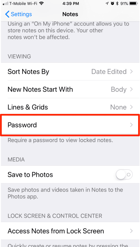 iPhone iOS Notes Password