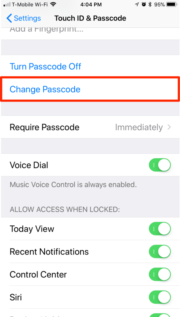 iPhone iOS 11 Passcode Change