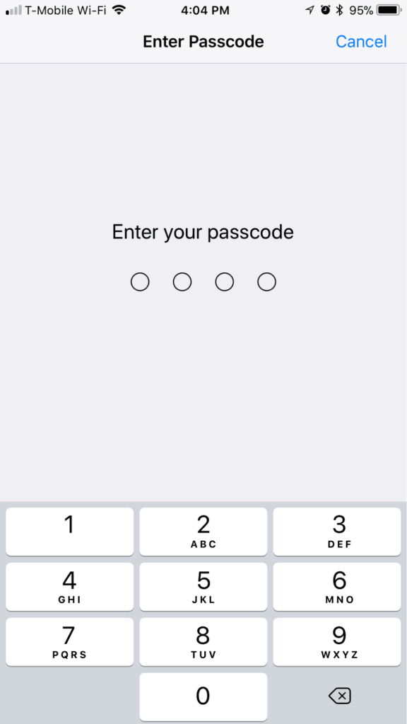 iPhone iOS 11 Passcode Screen