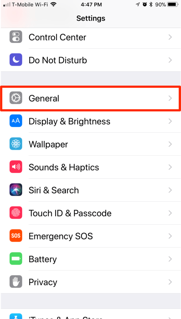iOS Settings General