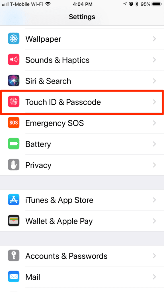 iPhone iOS 11 Touch ID and Passcode