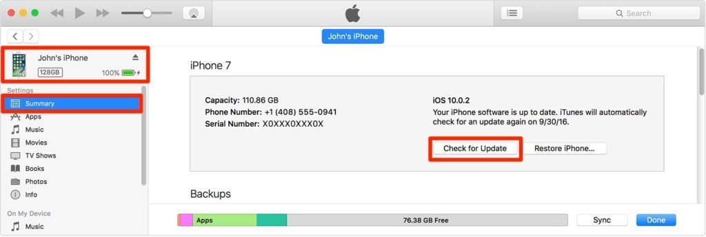 iPhone iOS 11 Update via iTunes