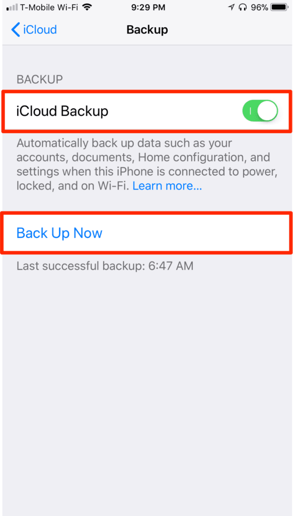 iPhone iOS 11 iCloud Backup Now