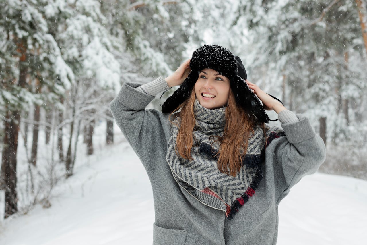 Happy woman in winter fashion